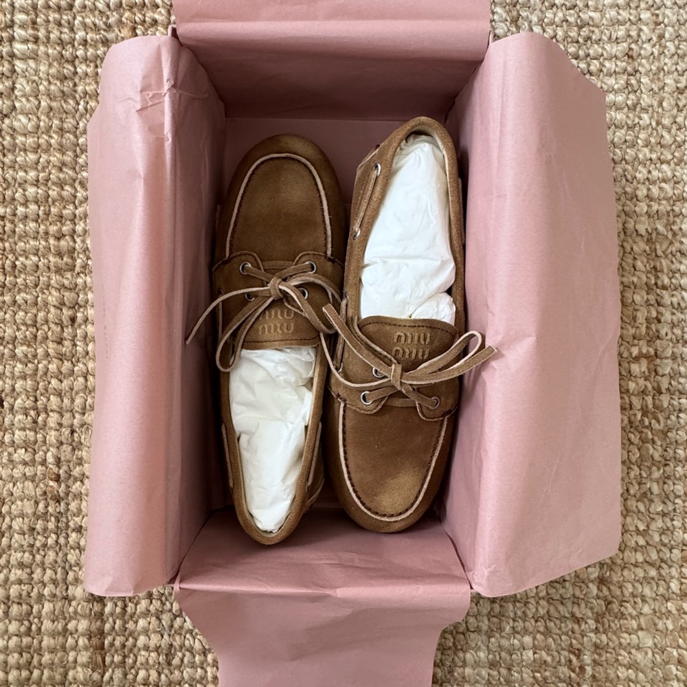 Miu Miu Brown Suede Boat Shoes / Moccasins